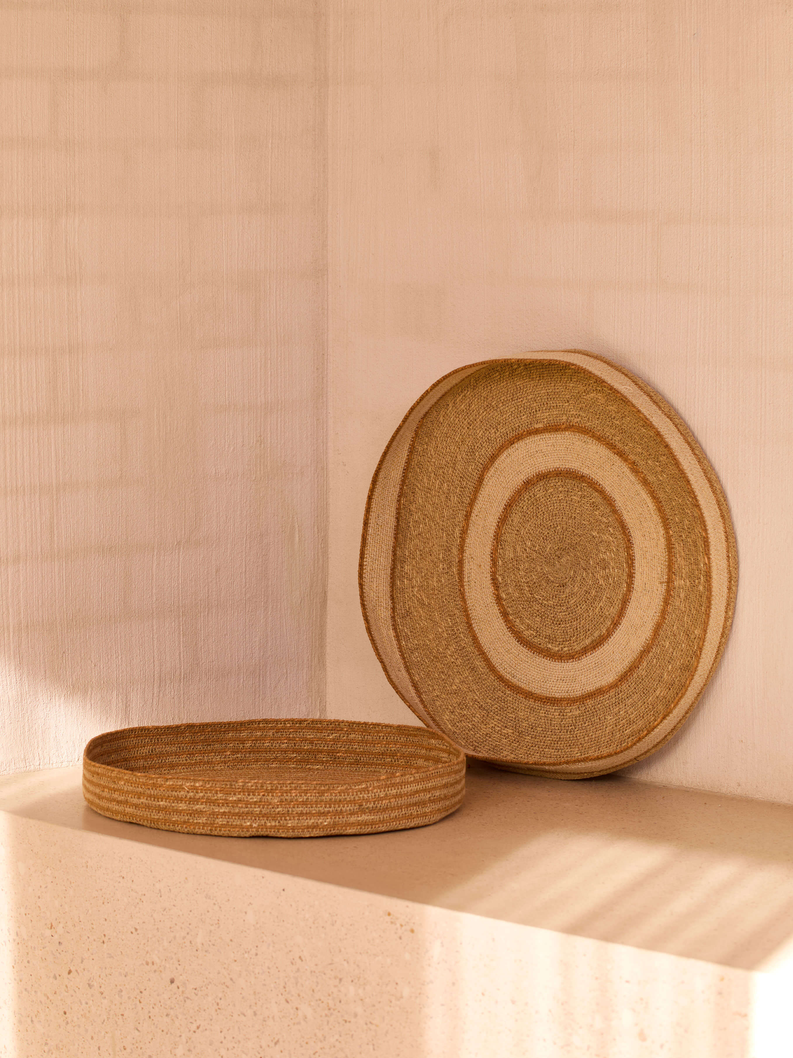 Sabine Tan Woven Tray Duo