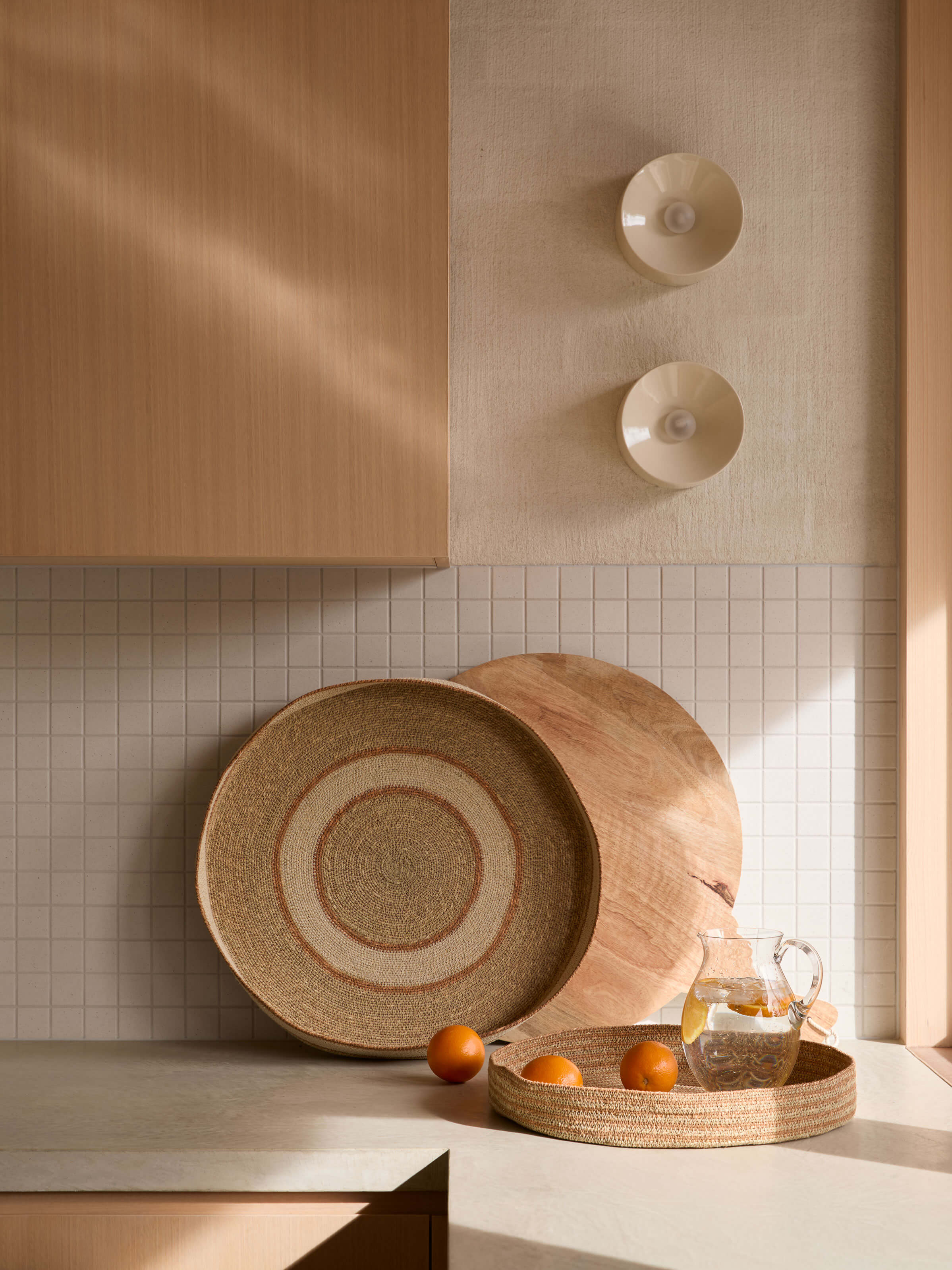 Sabine Tan Woven Tray Duo