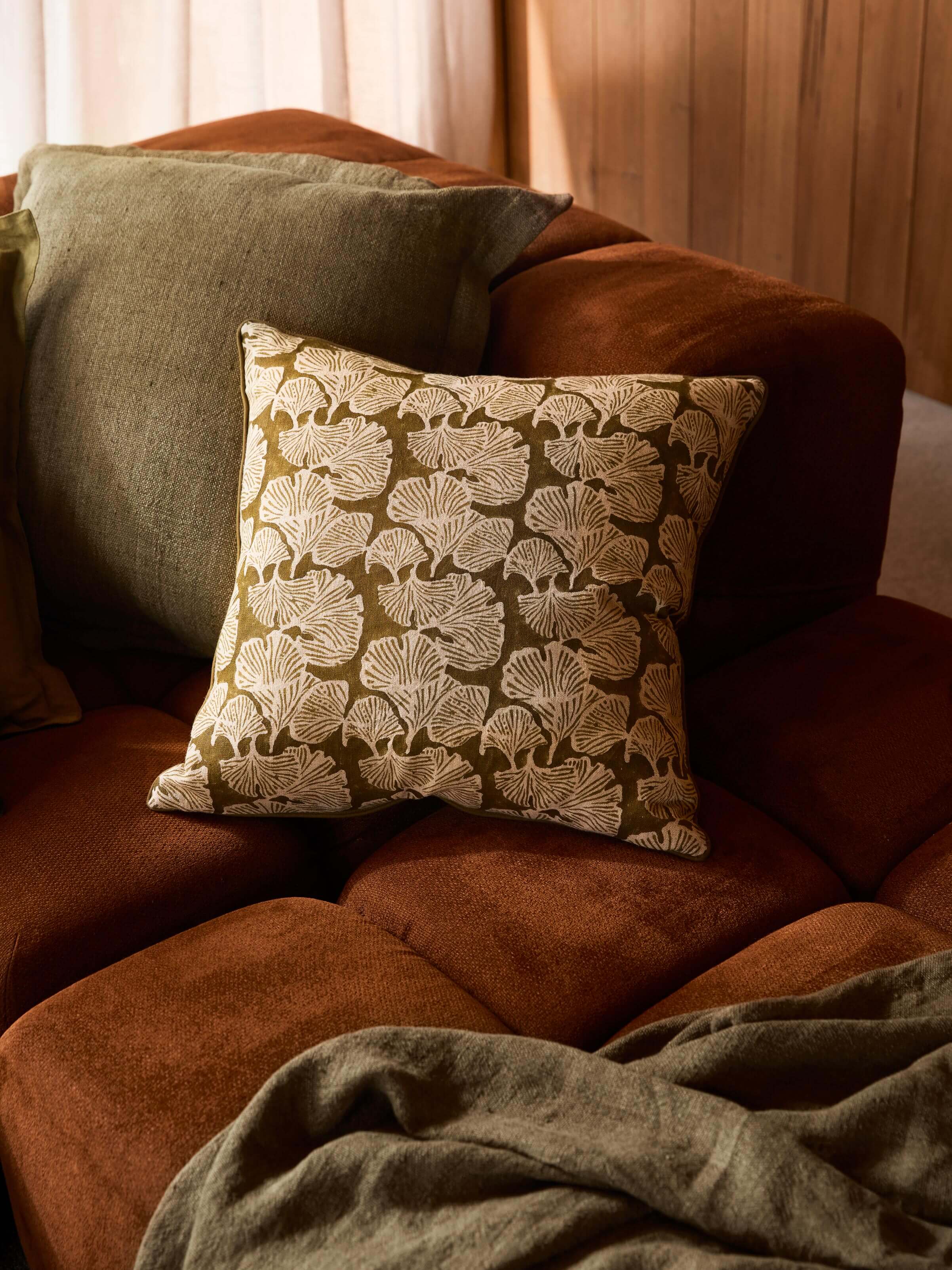 Ginkgo Khaki Linen Cushion
