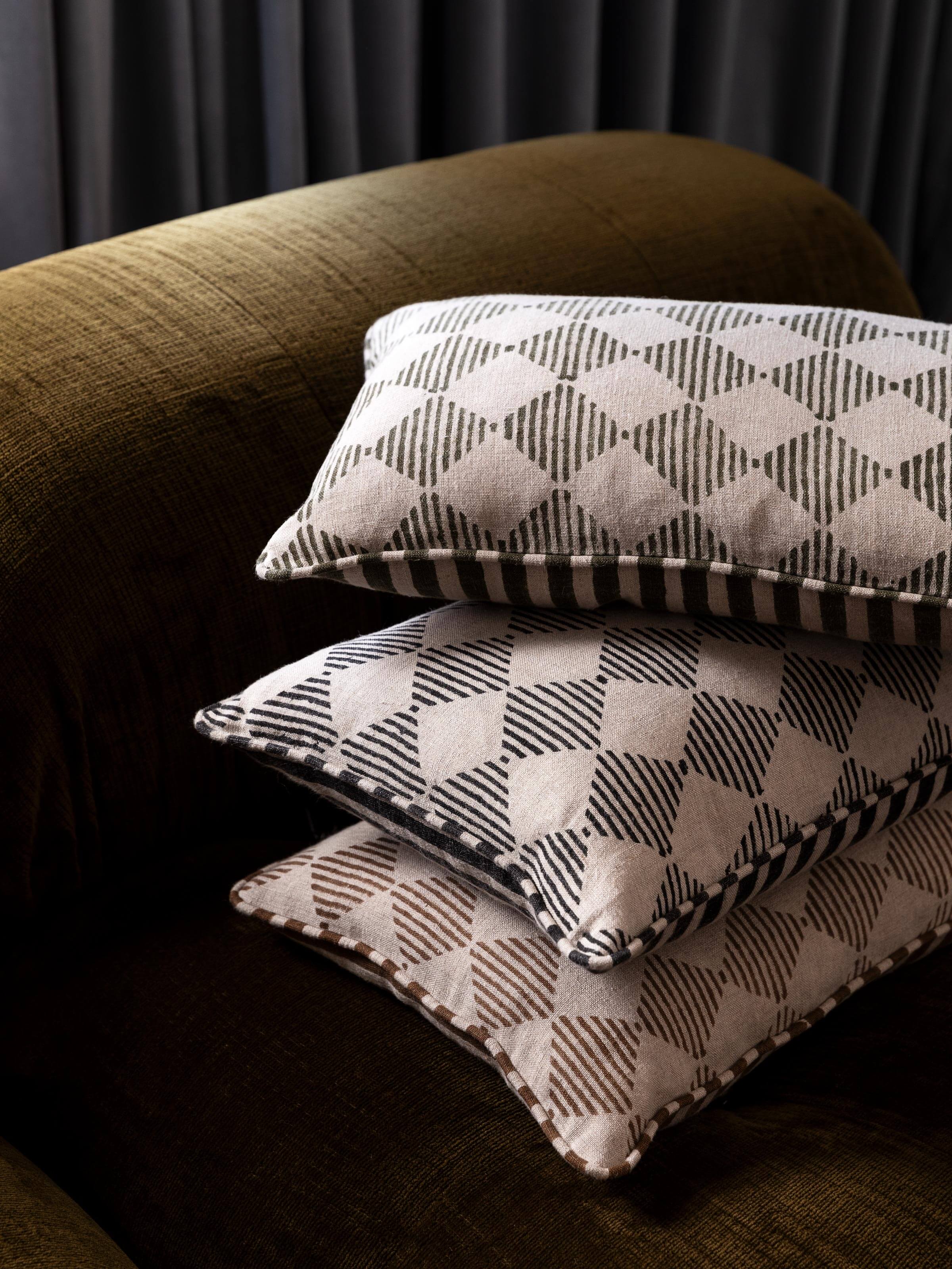 Quinn Olive Reversible Linen Cushion
