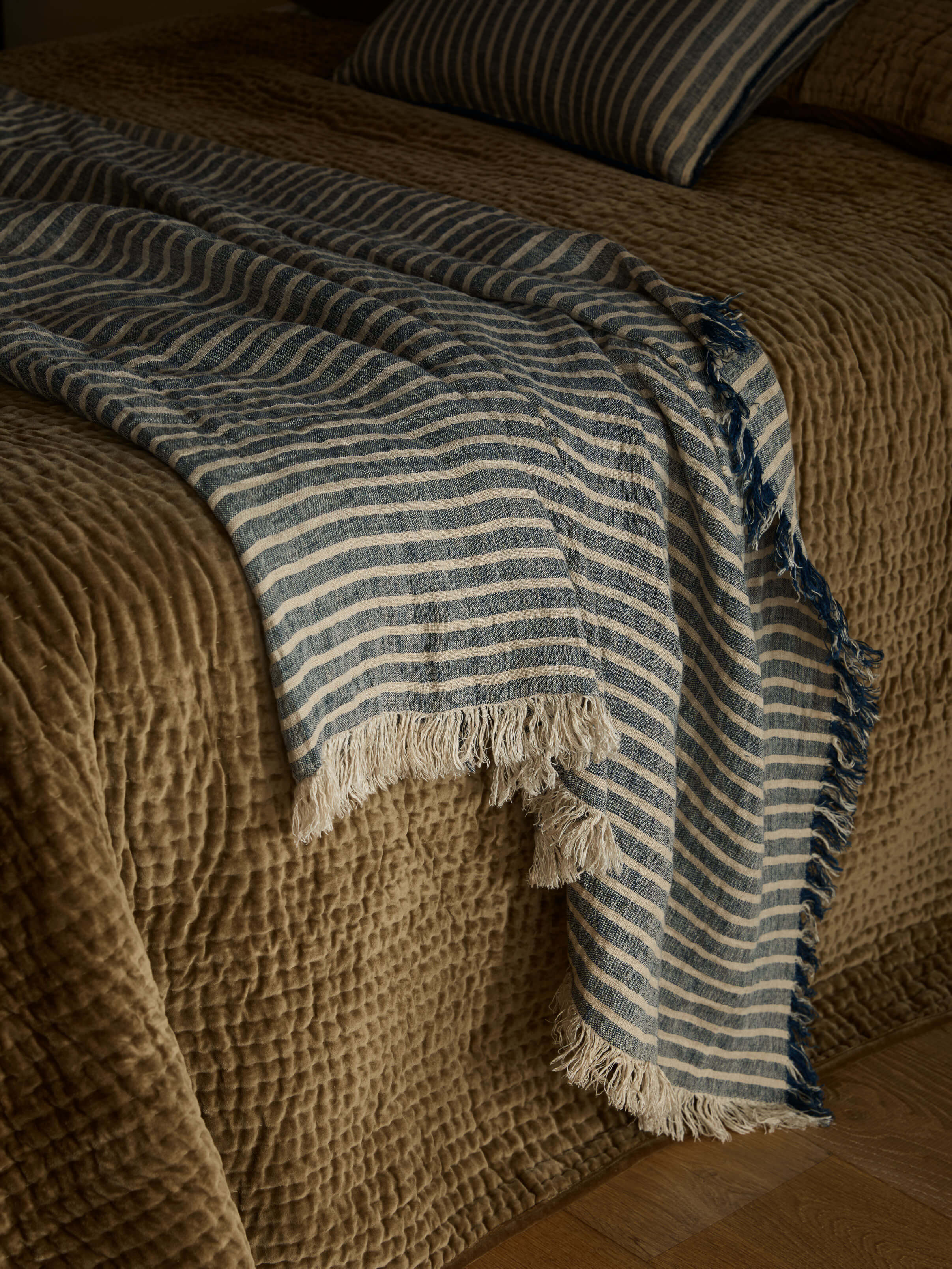 Ava Indigo Stripe Pure Linen Throw
