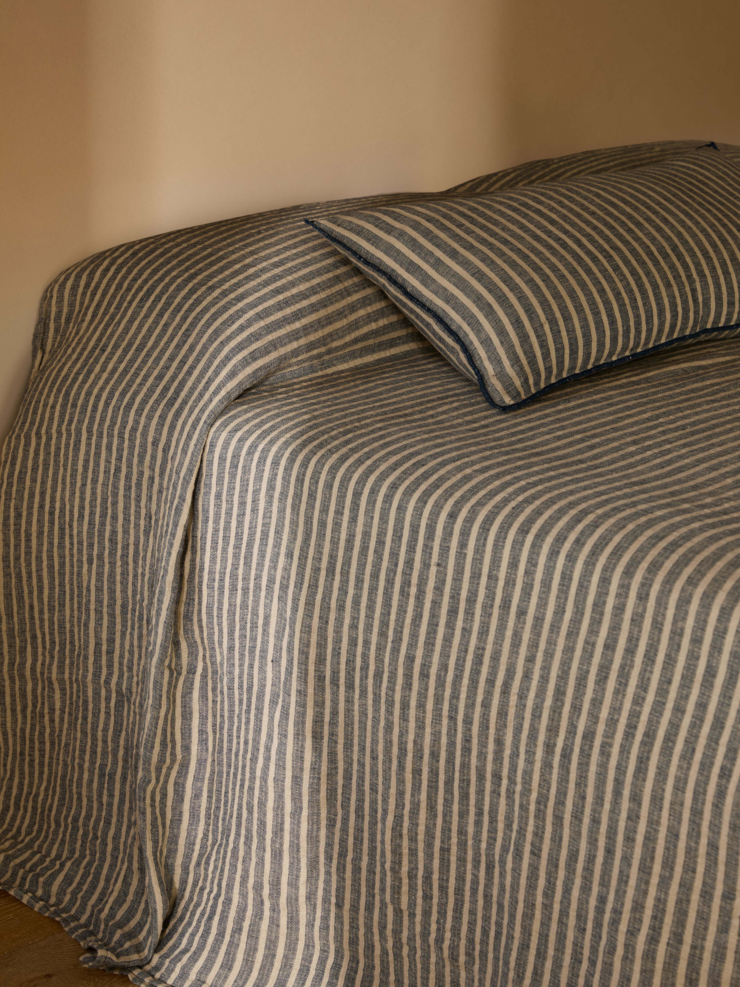 Ava Indigo Stripe Pure Linen Bedcover