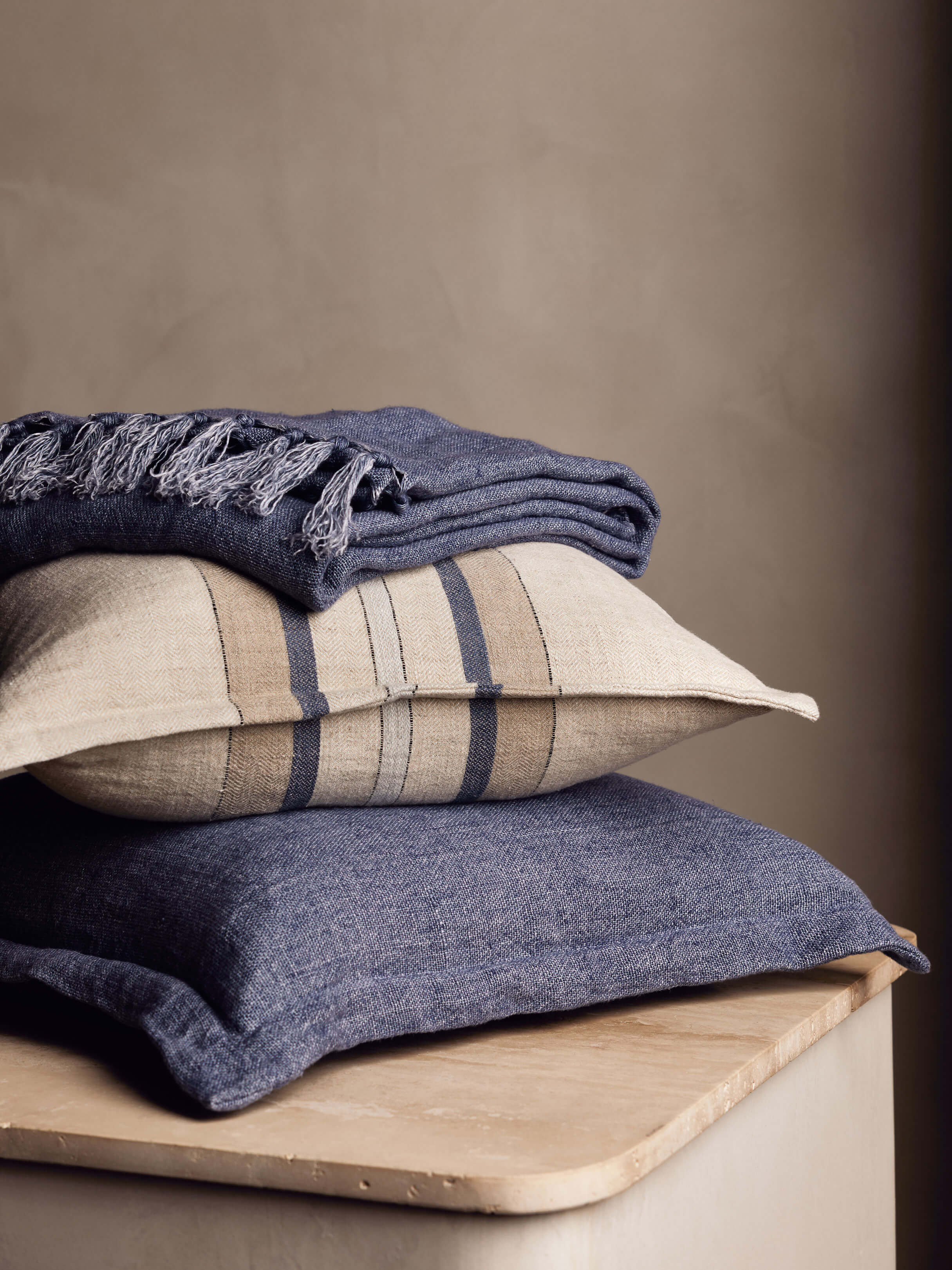 Burton Vintage Blue Tailored Heavy Linen Cushion