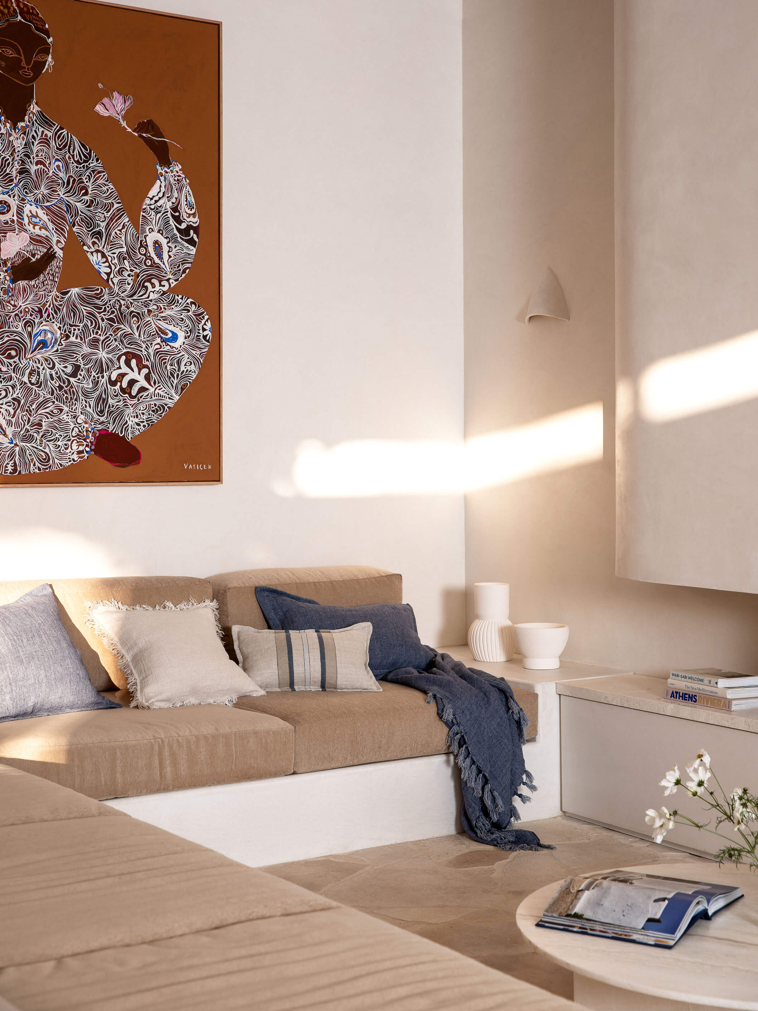 Burton Vintage Blue Tailored Heavy Linen Rectangle Cushion