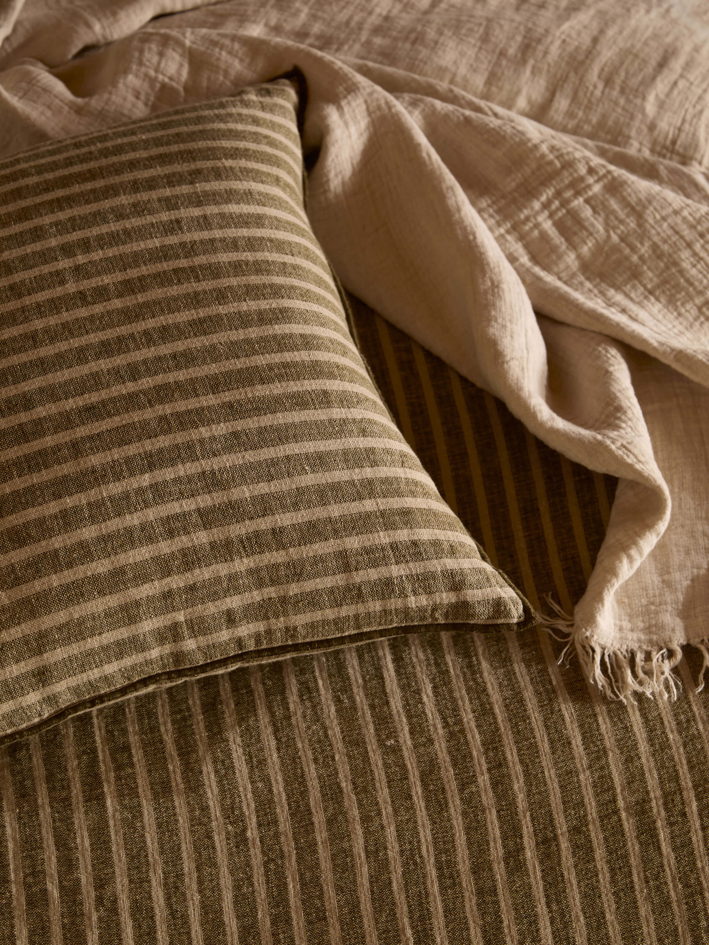 Ava Khaki Stripe Pure Linen Cushion