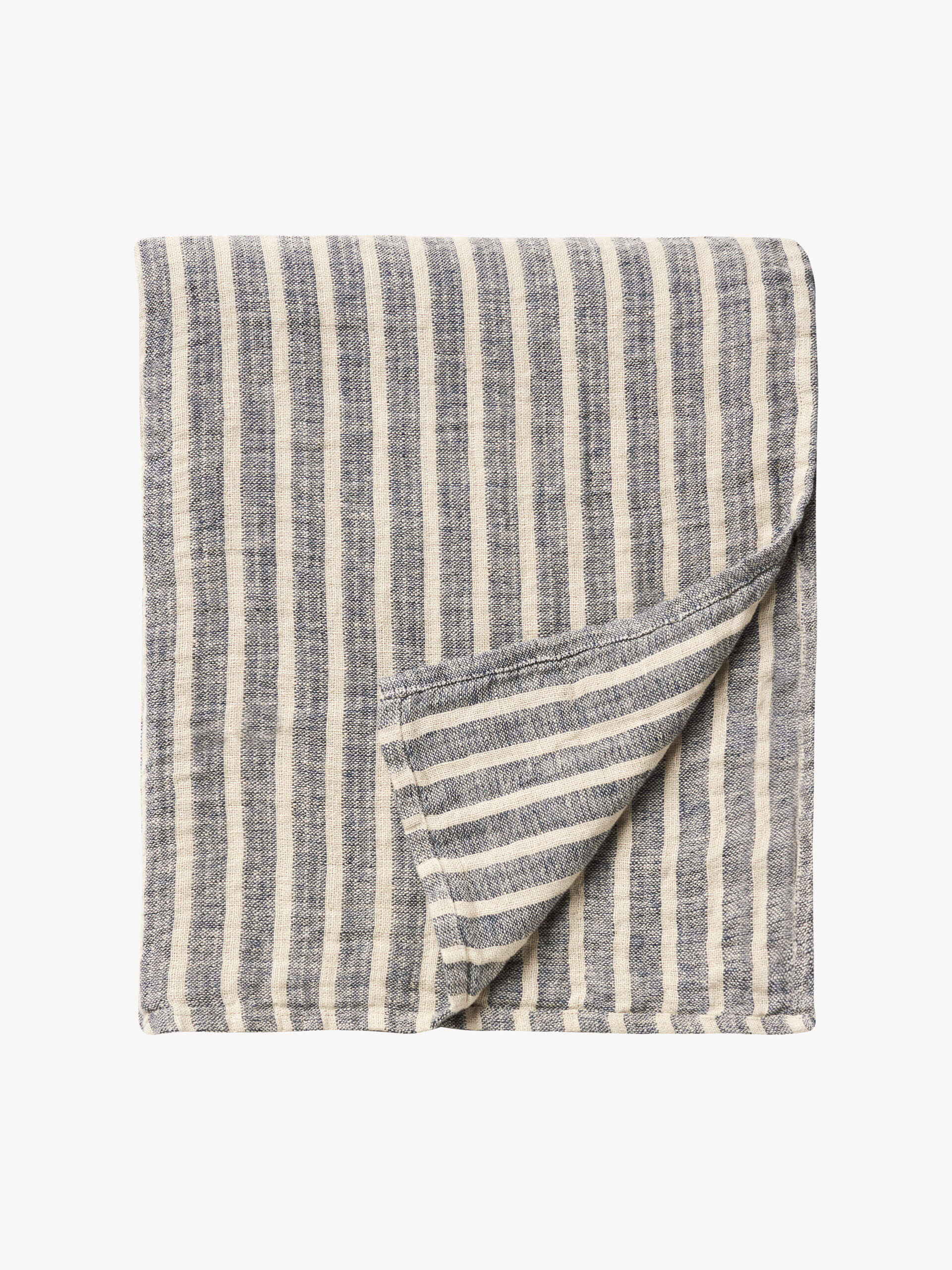 Ava Indigo Stripe Pure Linen Bedcover