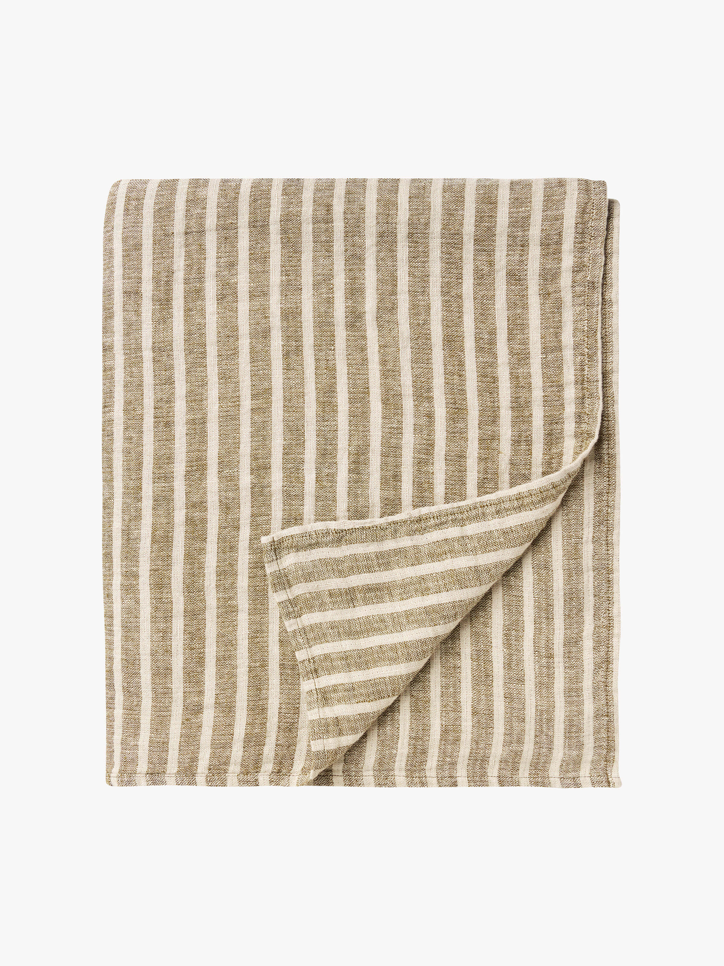 Ava Khaki Stripe Pure Linen Bedcover