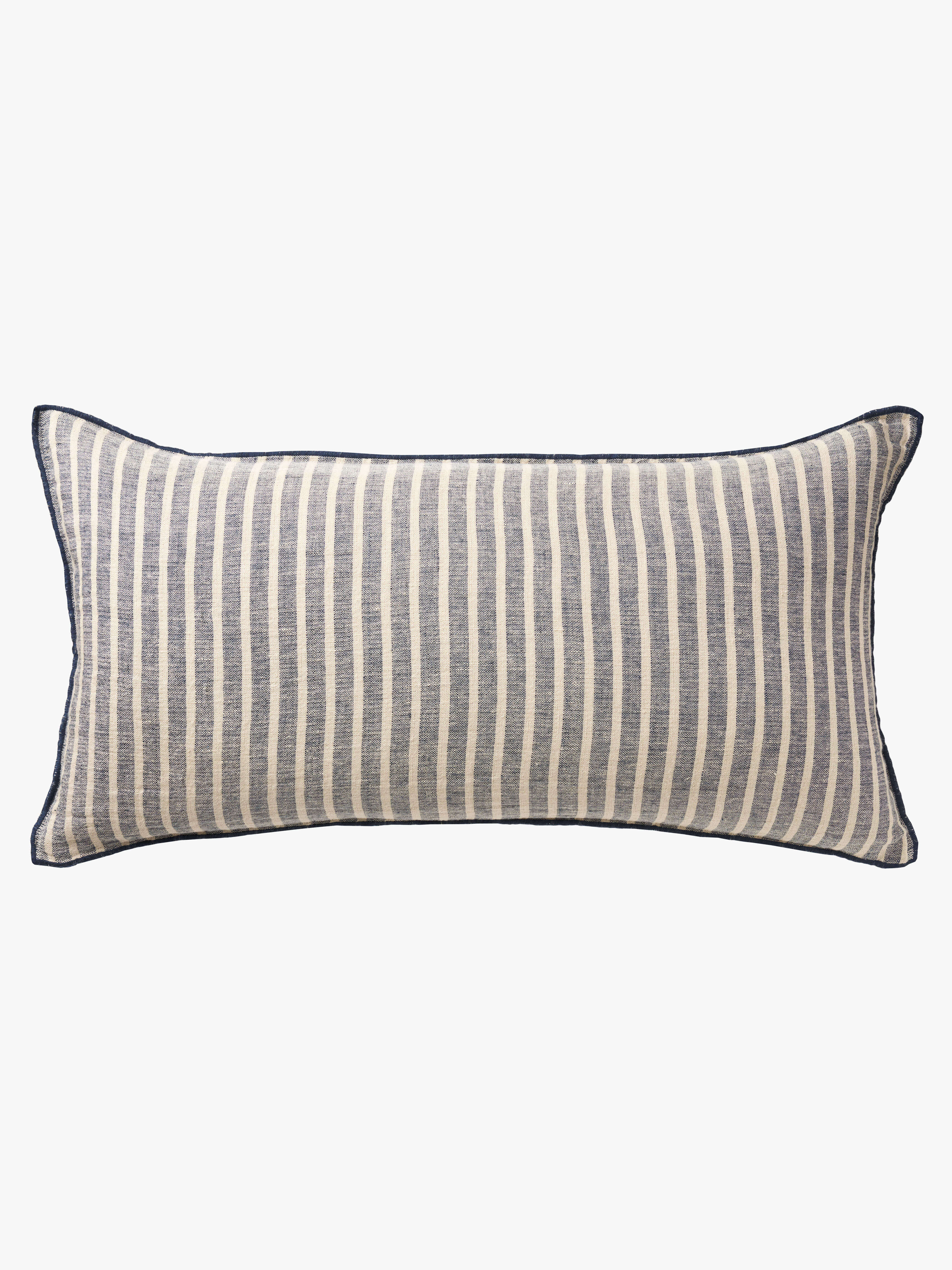 Ava Indigo Stripe Pure Linen Lumbar Cushion