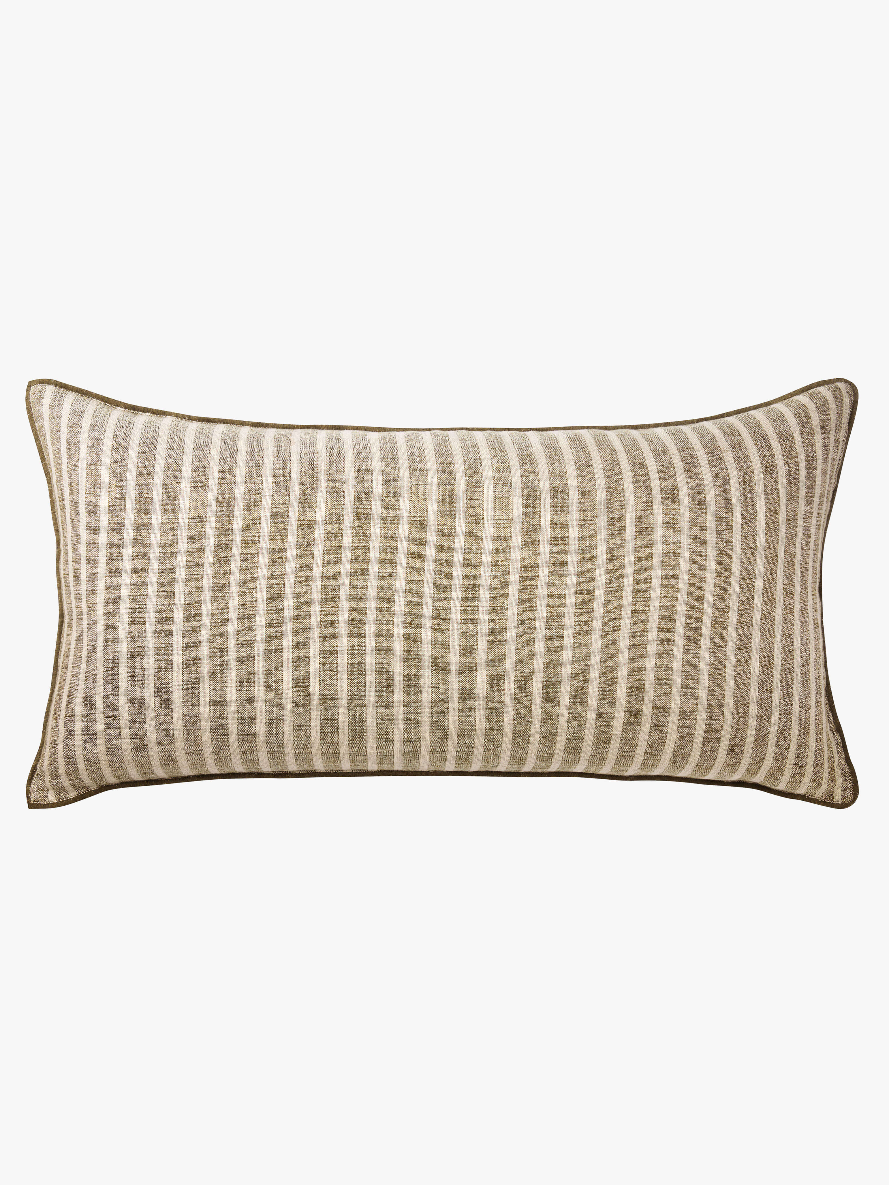 Ava Khaki Stripe Pure Linen Lumbar Cushion