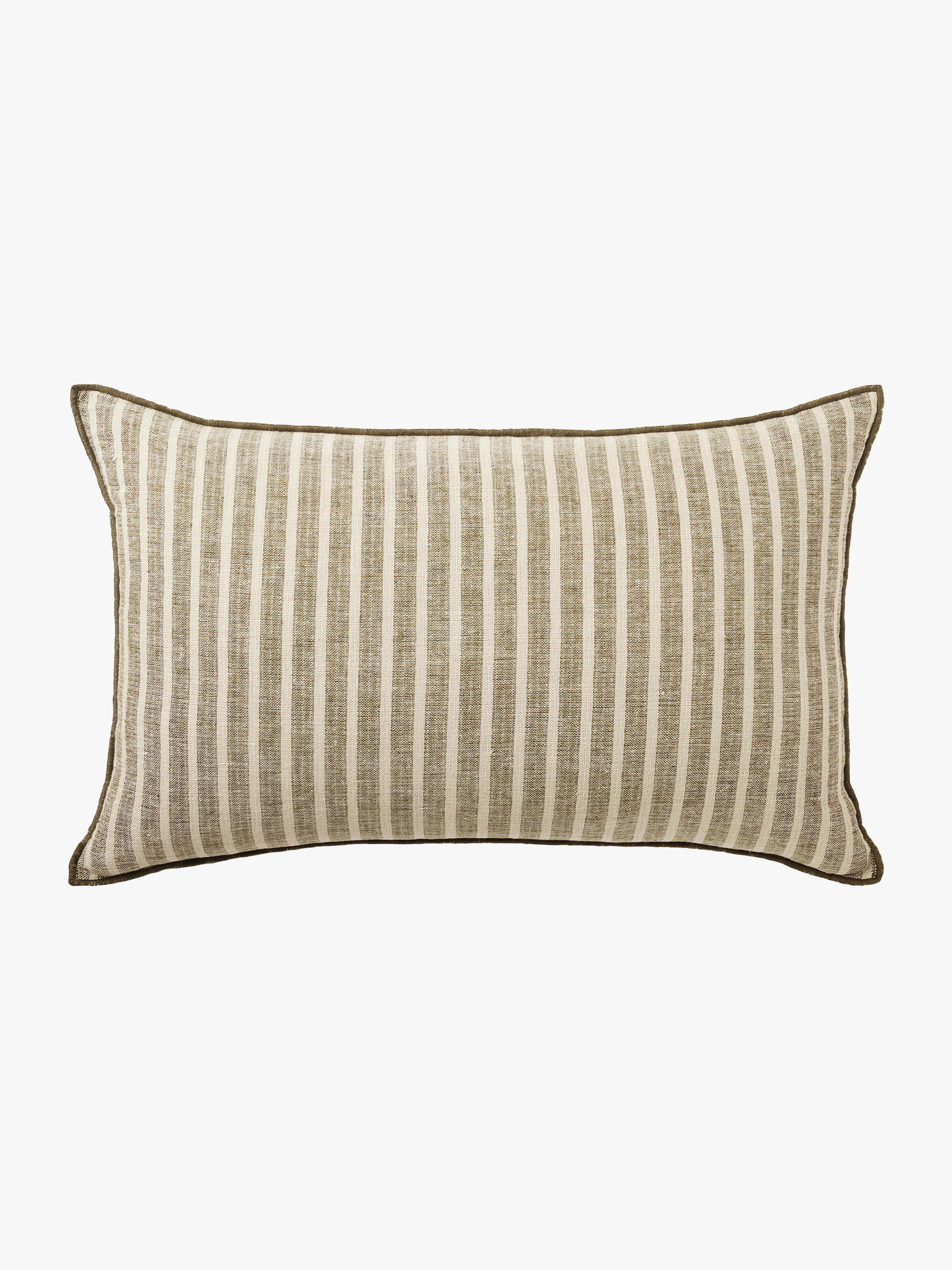 Ava Khaki Stripe Pure Linen Rectangle Cushion