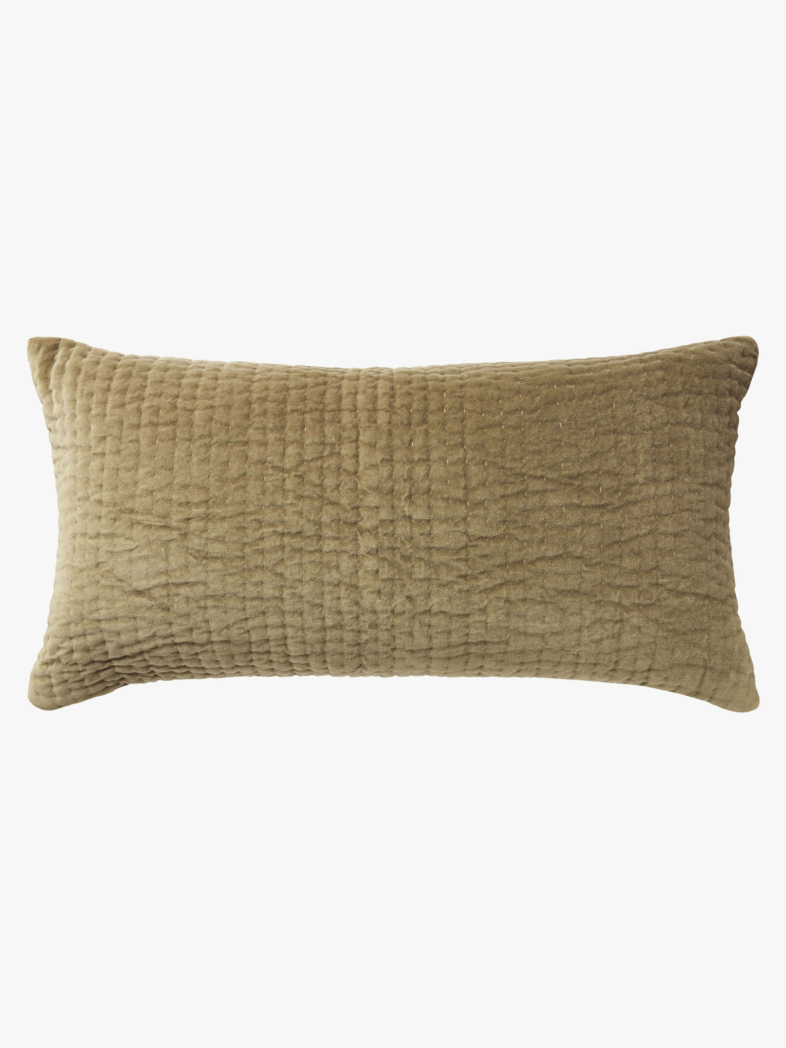 Cino Khaki Cotton Velvet Lumbar Cushion