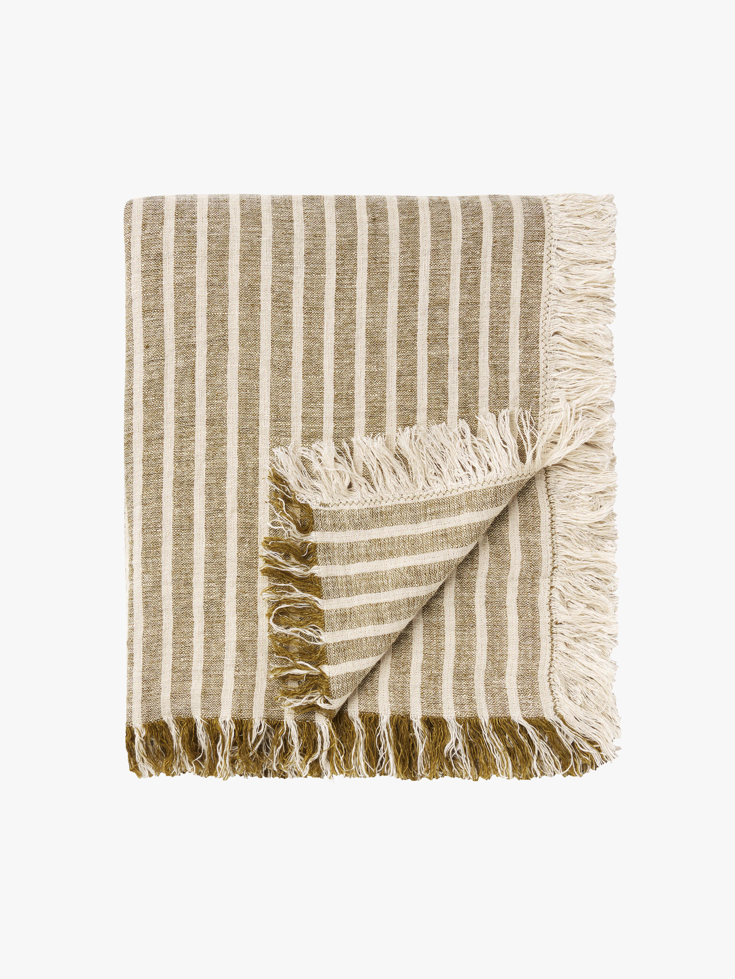 Ava Khaki Stripe Pure Linen Throw