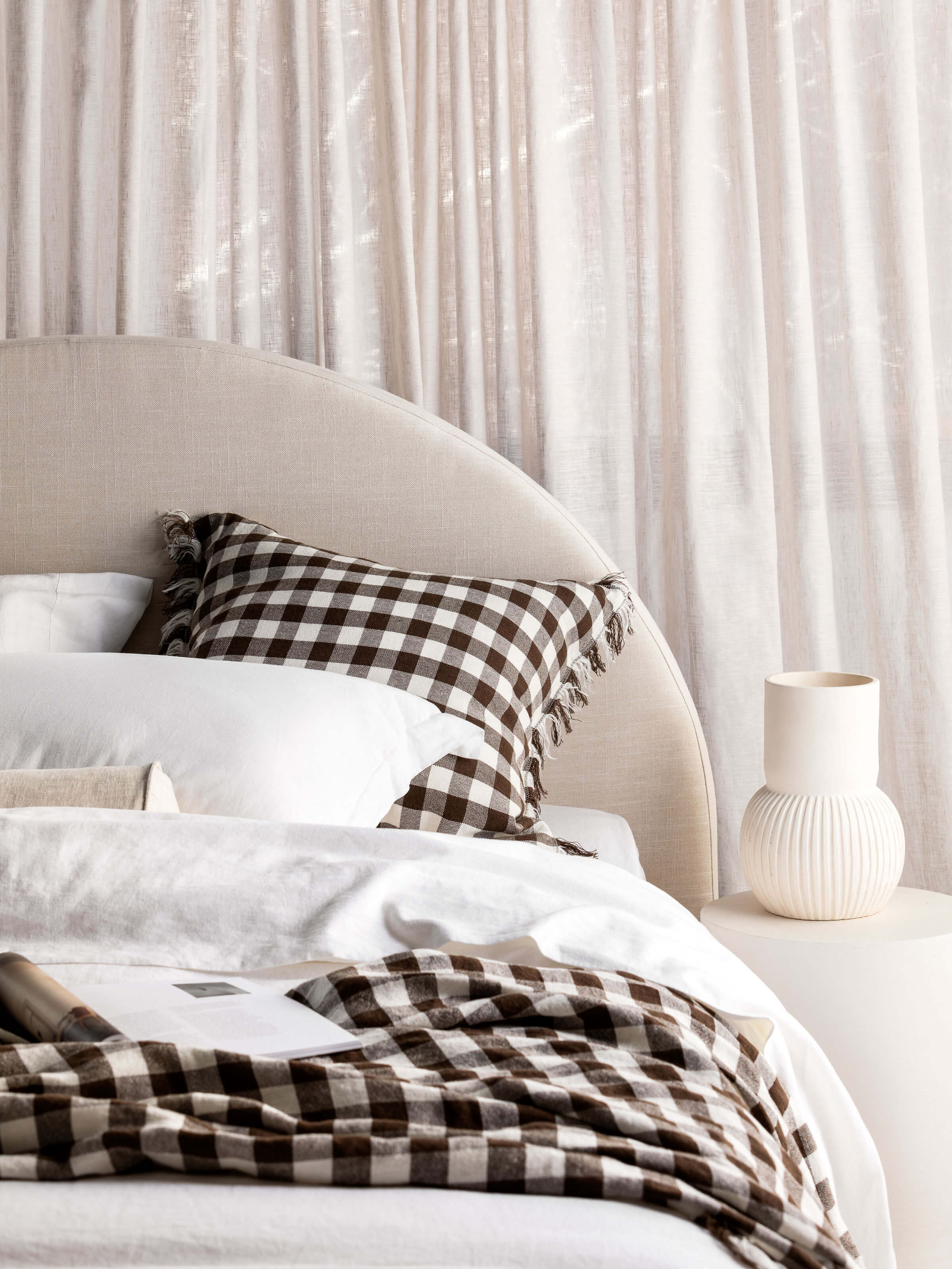 Ava Gingham Fringed Pure Linen Cushion