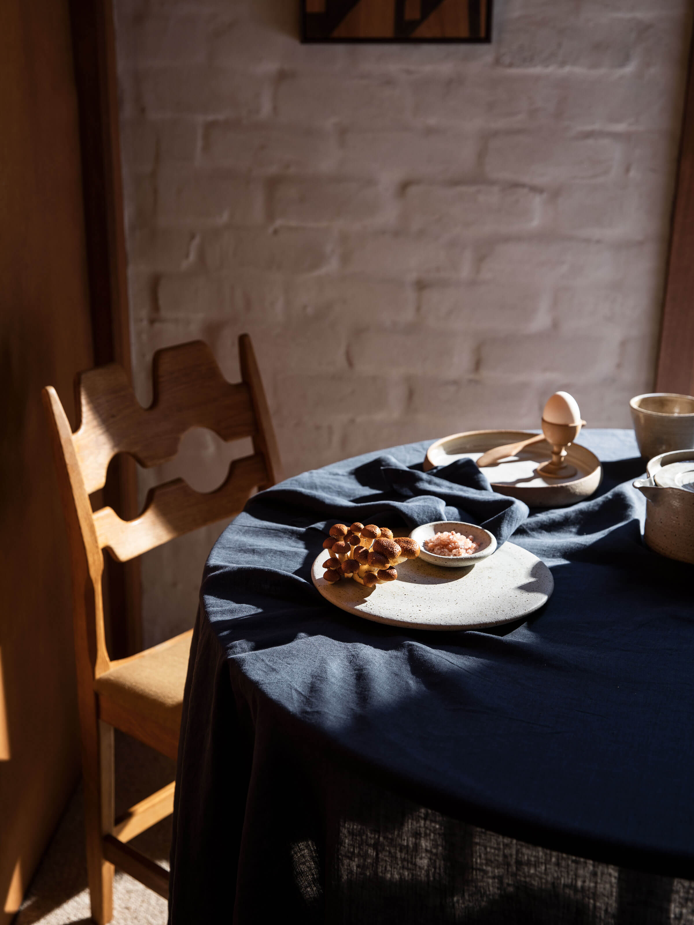 Moss Navy French Linen Table Cloth