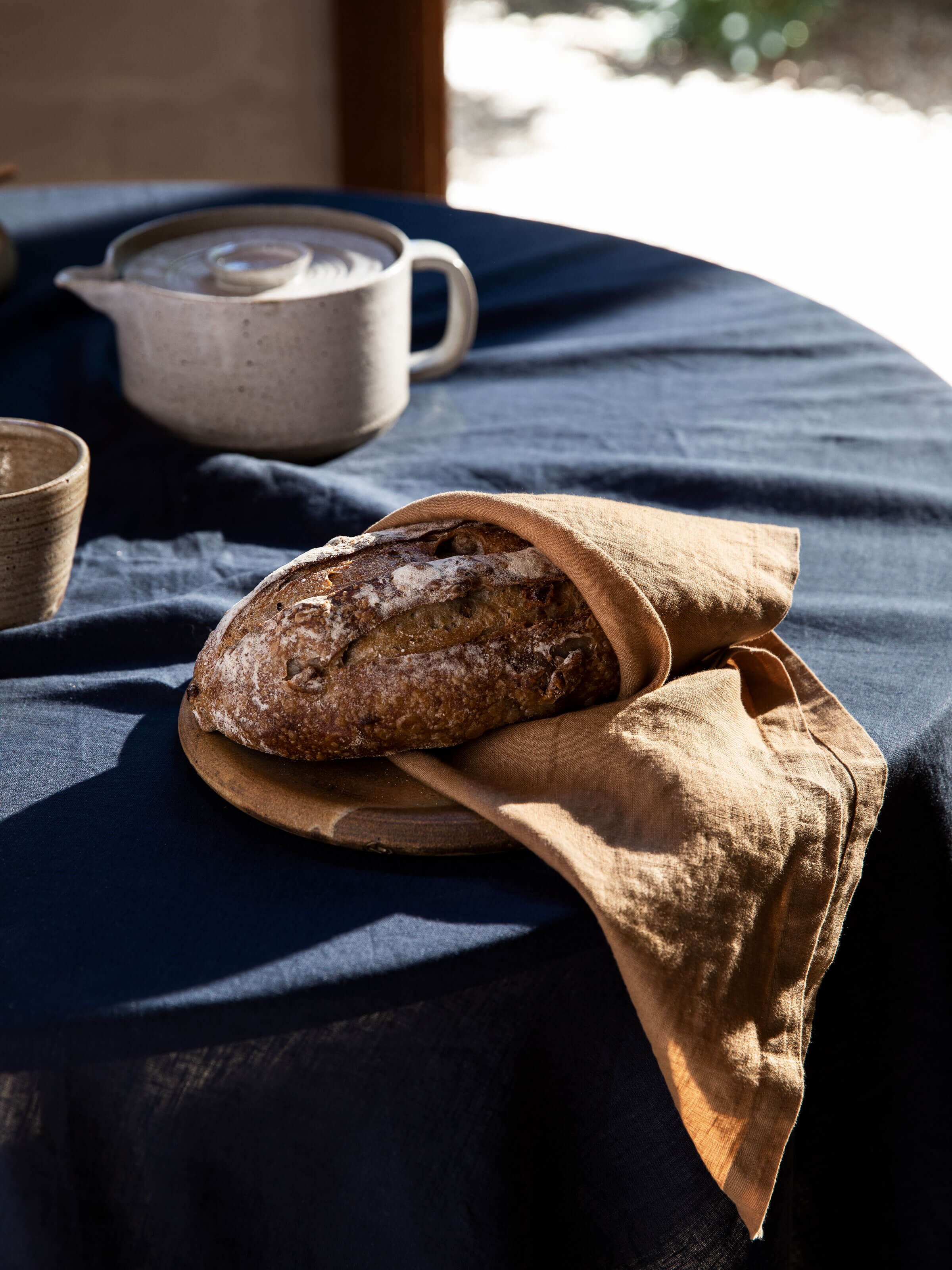 Moss Navy French Linen Table Cloth