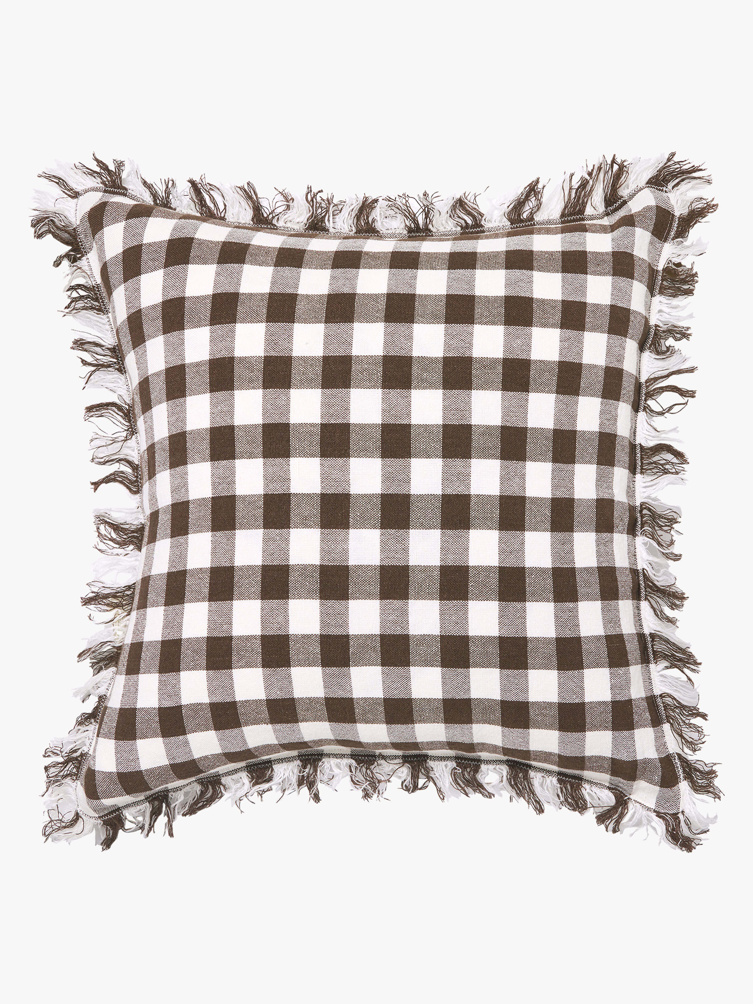 Ava Gingham Fringed Pure Linen Cushion