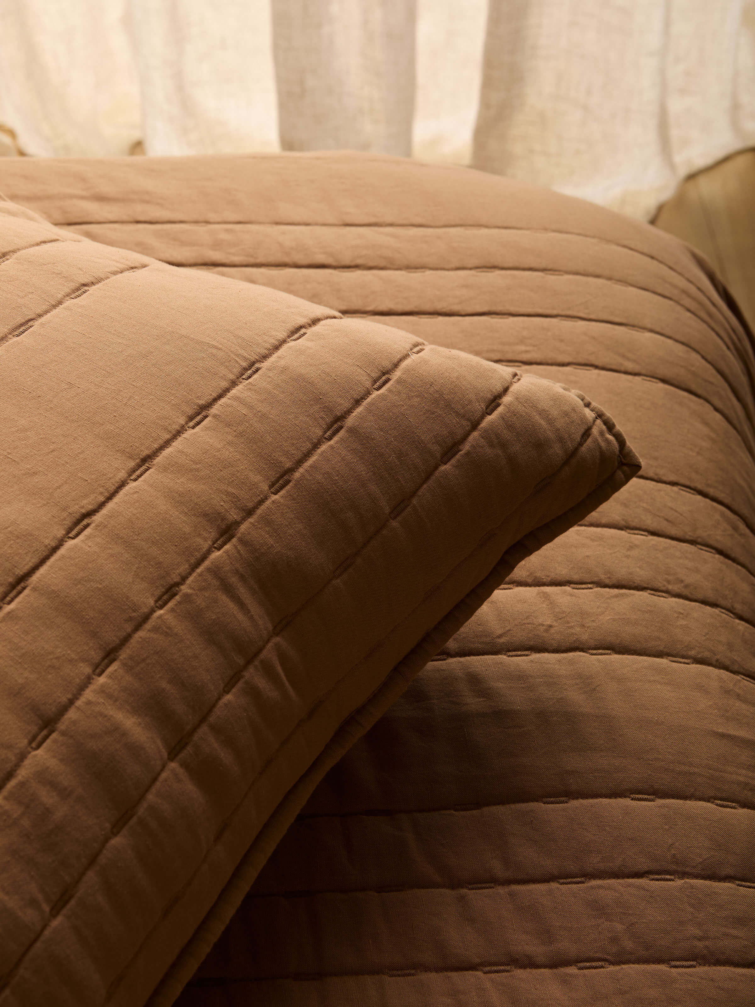 Kemble Caramel Linen & Cotton Quilted Pillowcases