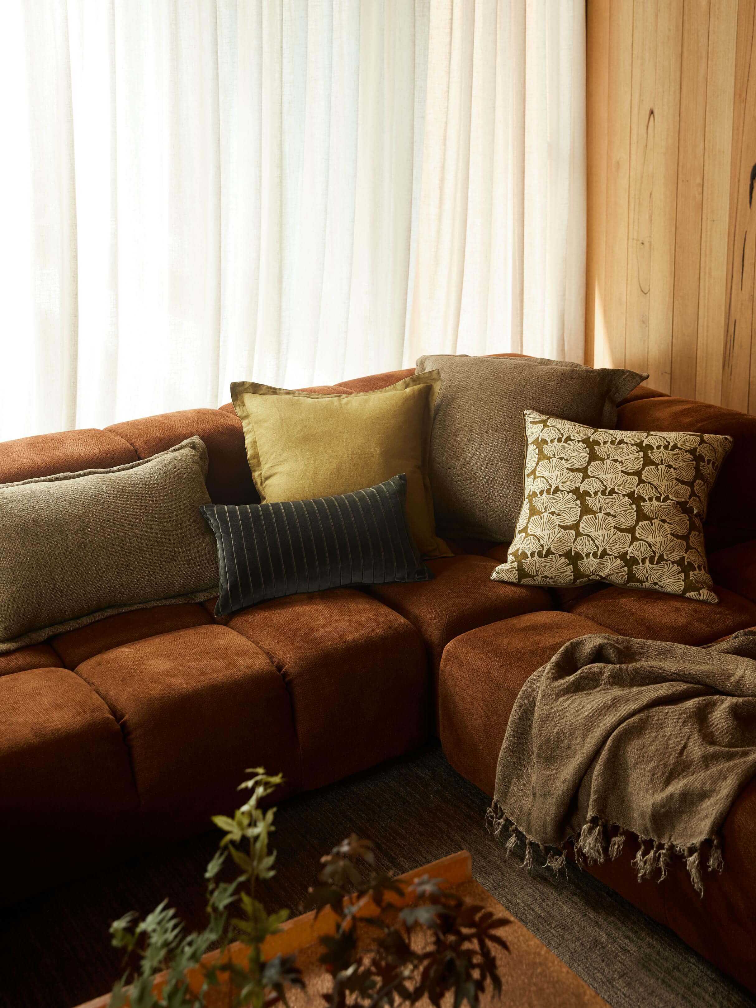 Ginkgo Khaki Linen Cushion