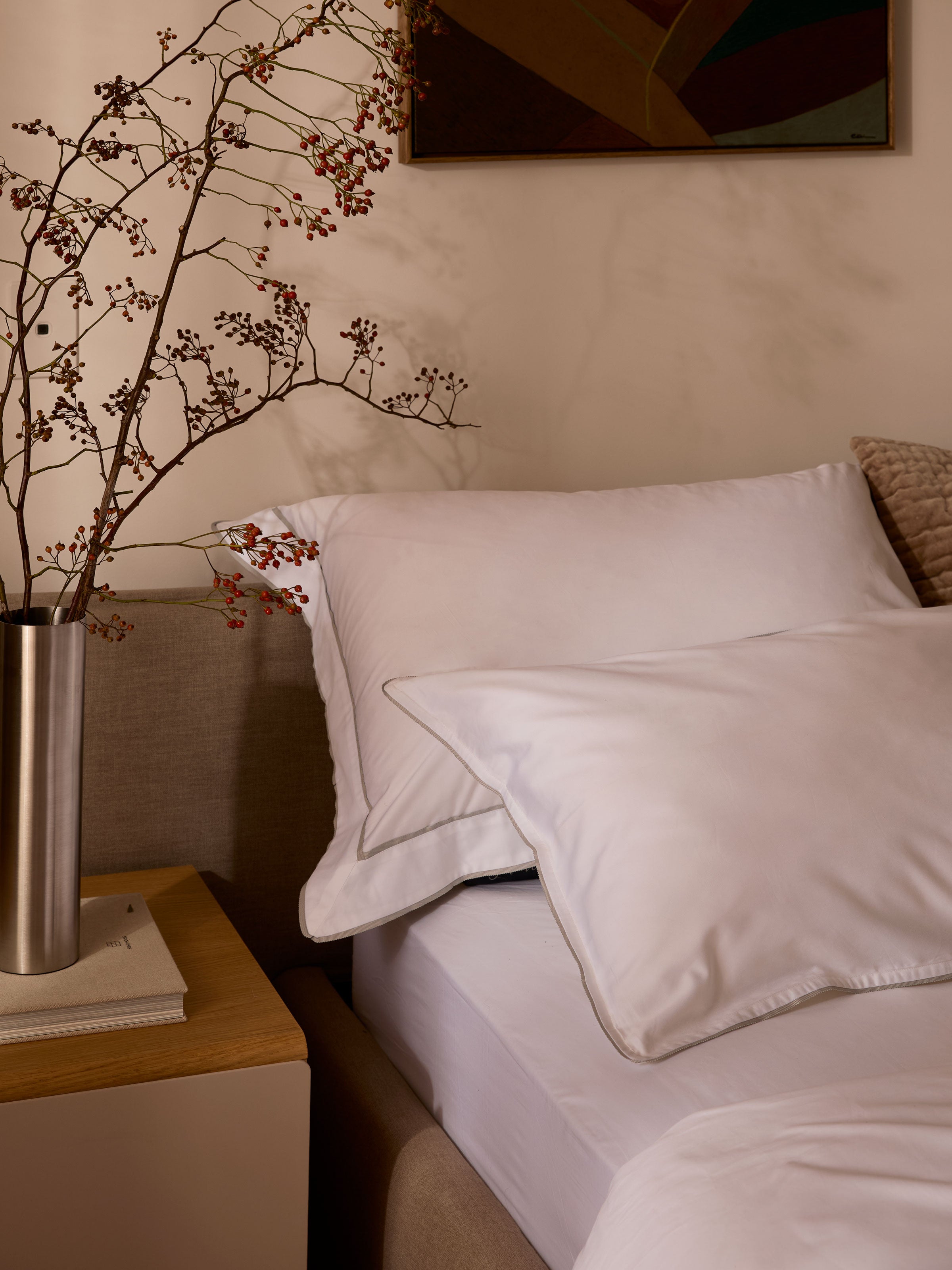 Grosgrain Silver Trim Egyptian Cotton Pillowcases