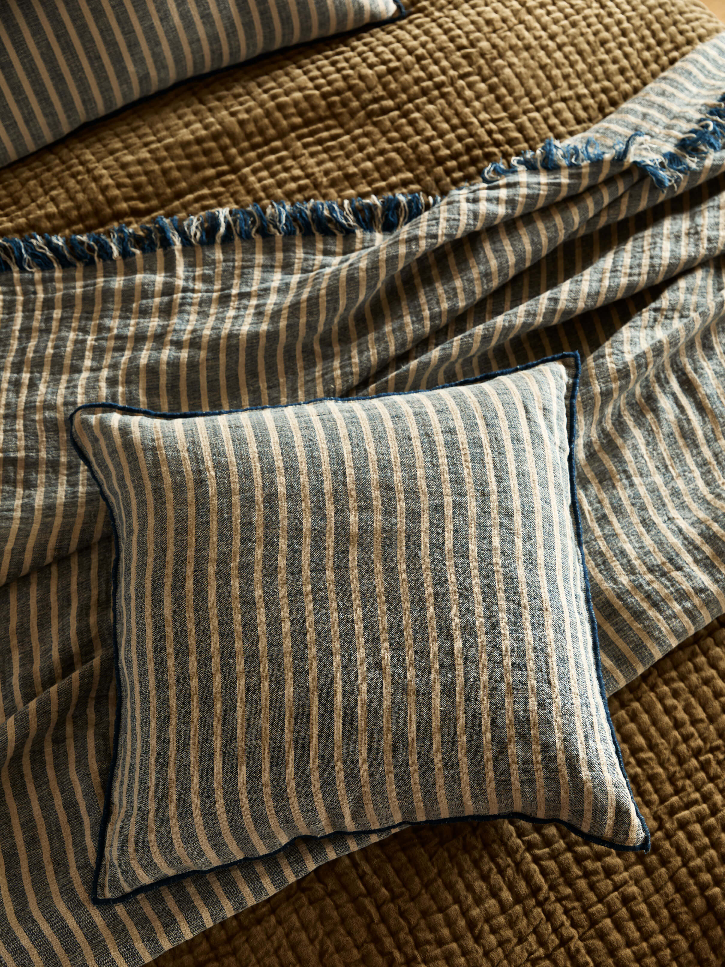 Ava Indigo Stripe Pure Linen Throw