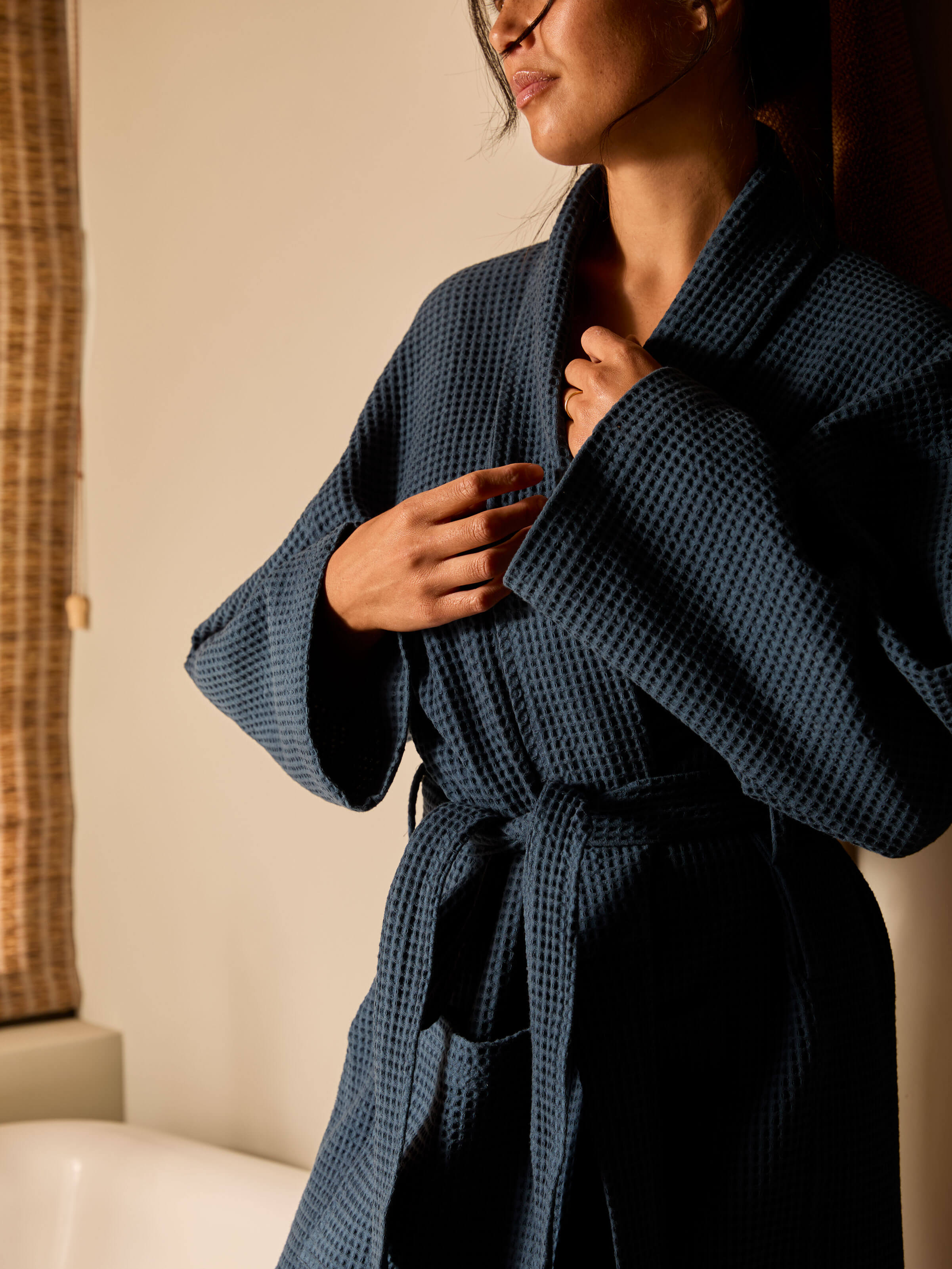 Spa Indigo Waffle Bathrobe
