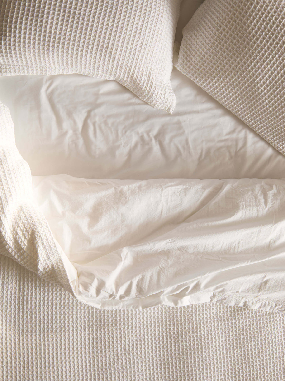 Laila White Organic Cotton Waffle Duvet Cover Set