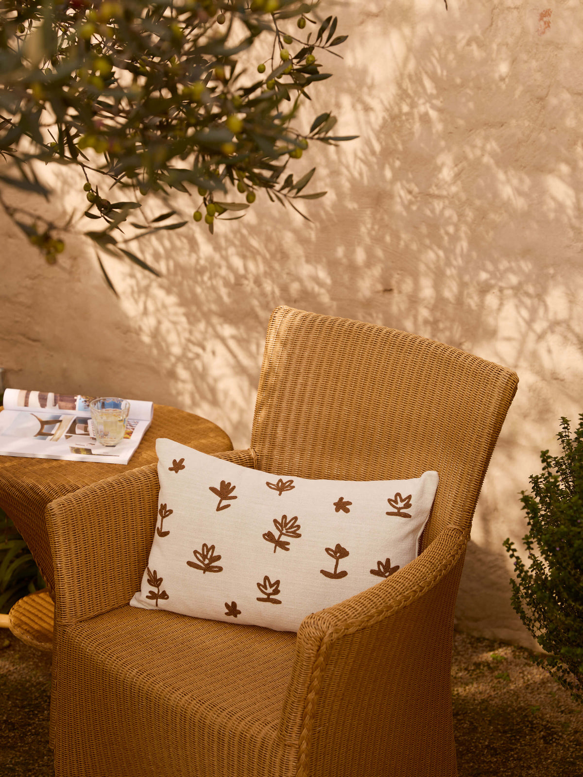 Fleur Nougat Embroidered Linen & Cotton Cushion