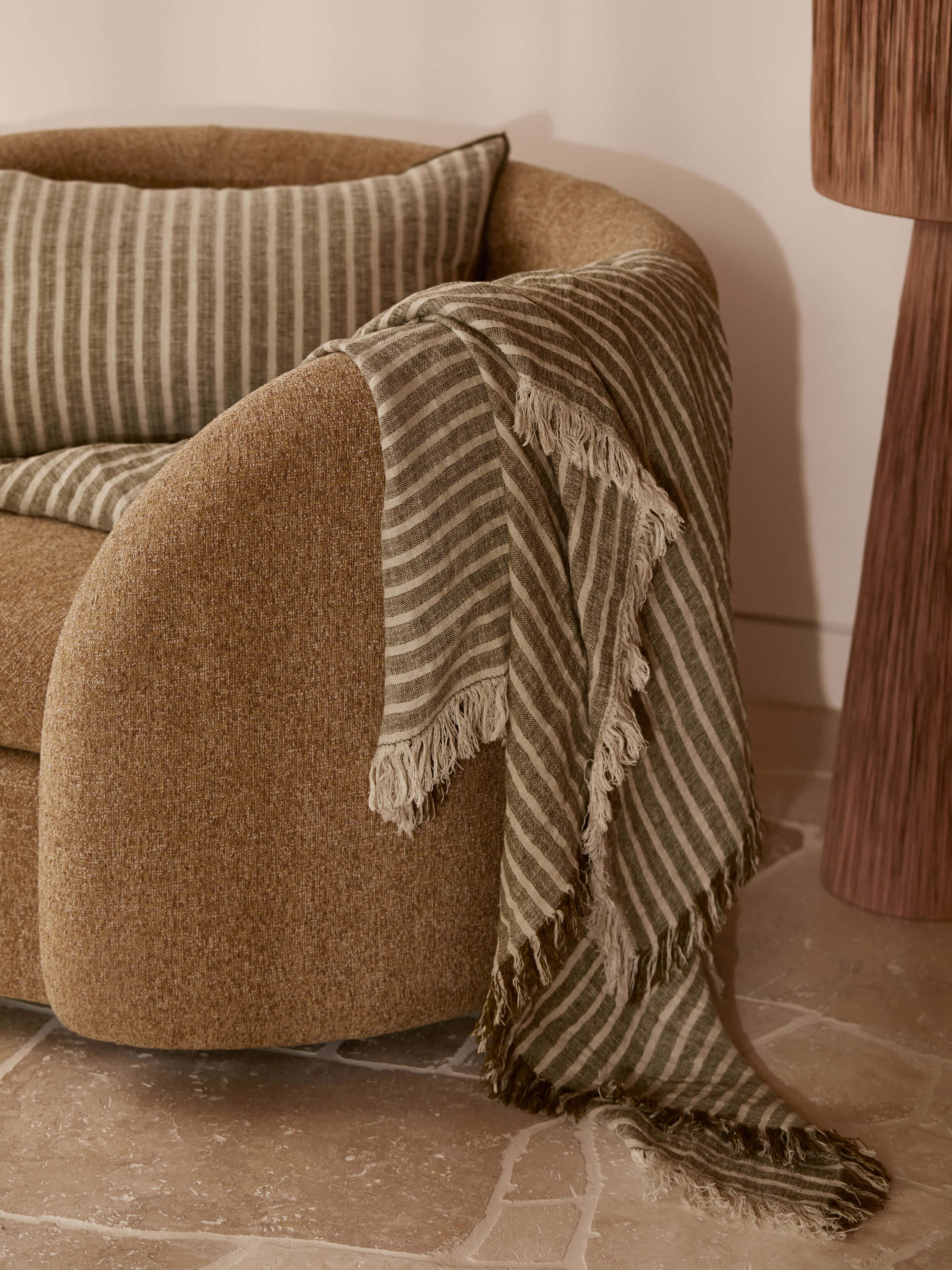 Ava Khaki Stripe Pure Linen Throw