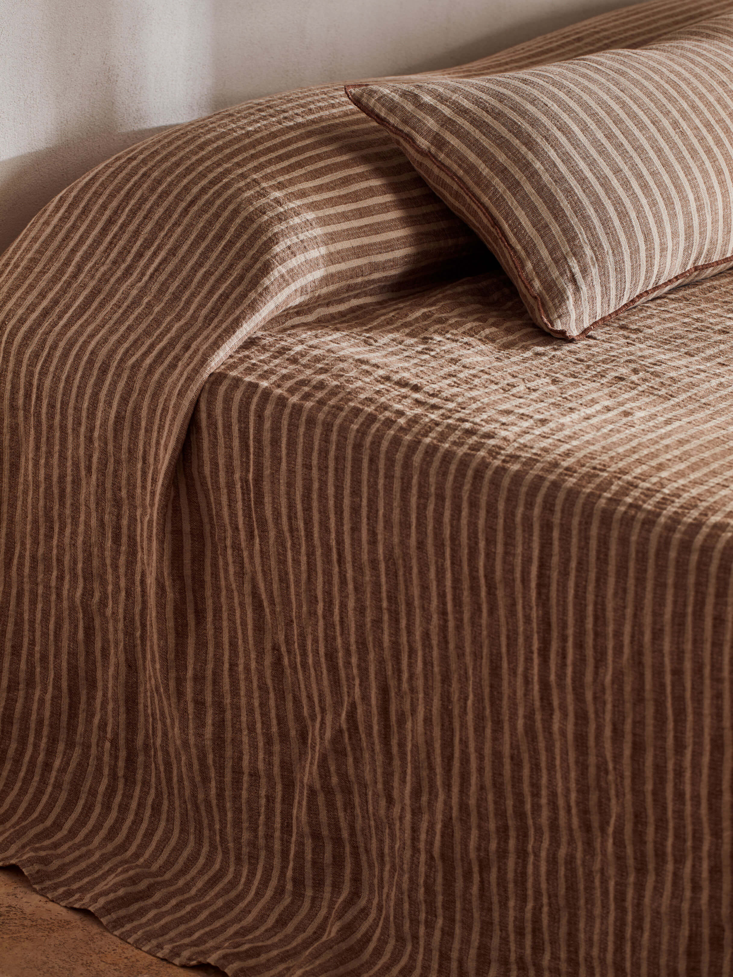 Ava Toffee Stripe Pure Linen Bedcover