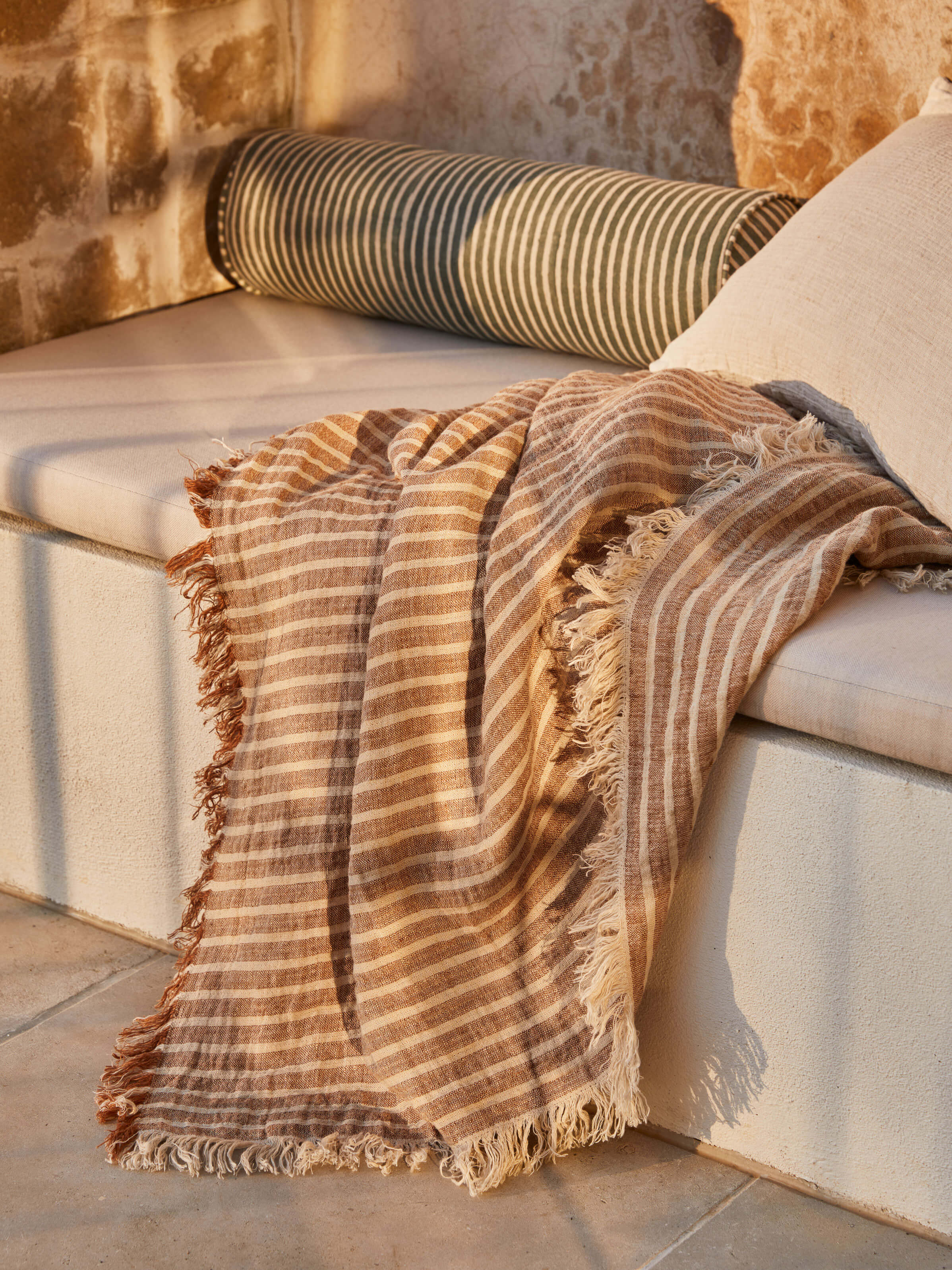 Ava Toffee Stripe Pure Linen Throw