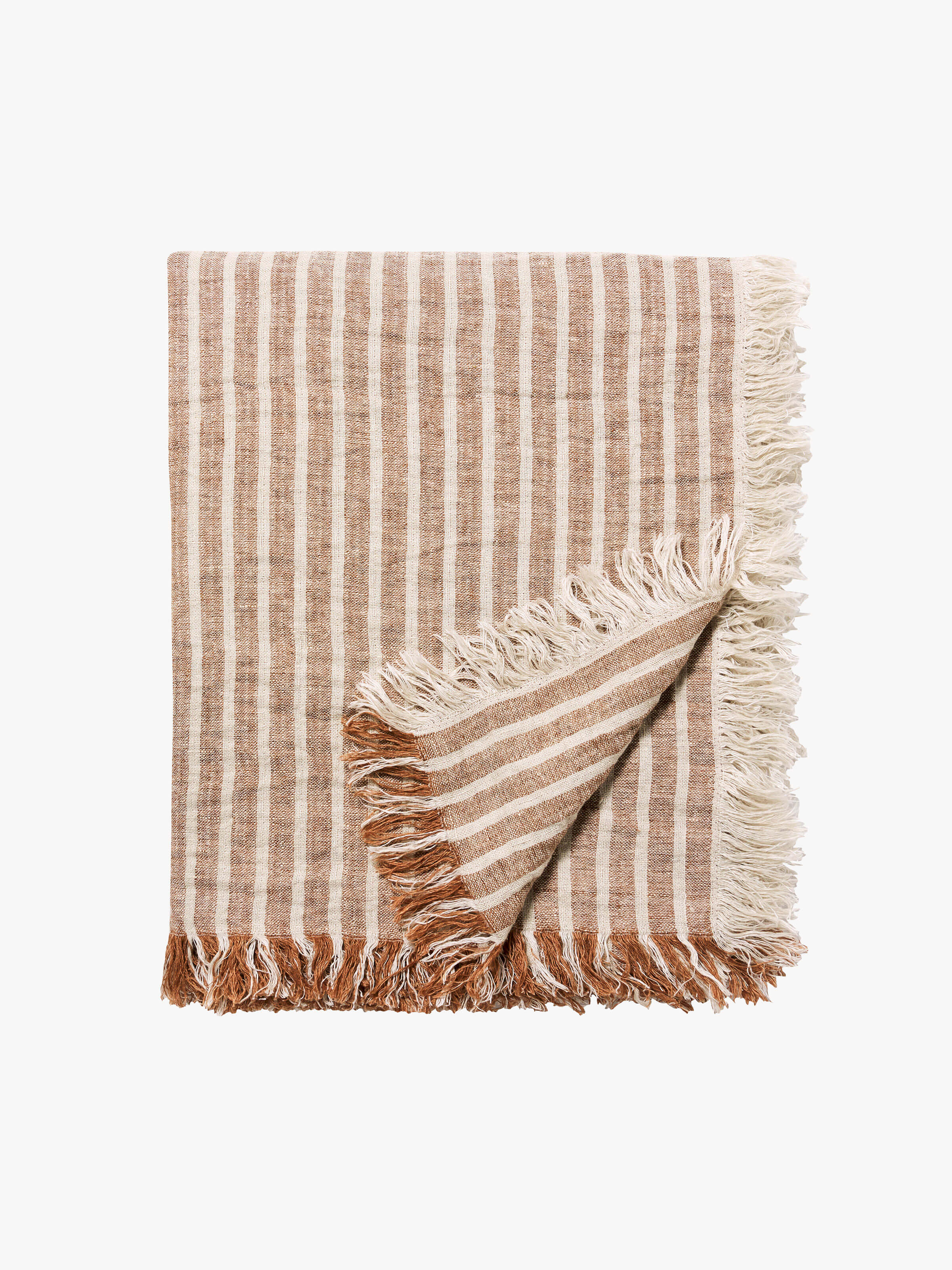 Ava Toffee Stripe Pure Linen Throw